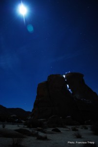 Moonlight climbers en route to the keg on Intersection Rock via Upper Right Ski Track (5.3)