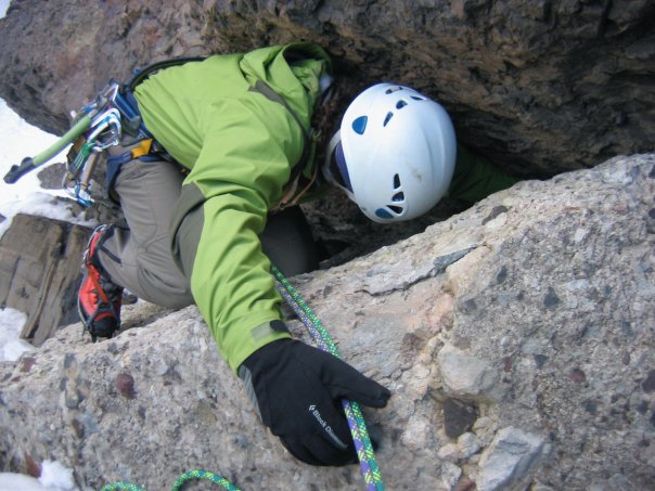 Topping out on the "Silken Slot" chockstone.