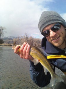 Jason shows off his (small) rainbow trout.