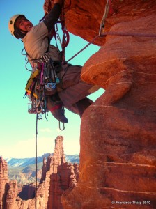 That's me dangling from my mental crux: the roof on pitch 5.
